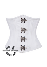 White Satin Seal Lock Double Bone Gothic Steampunk Bustier Waist Training Underbust Corset Costume